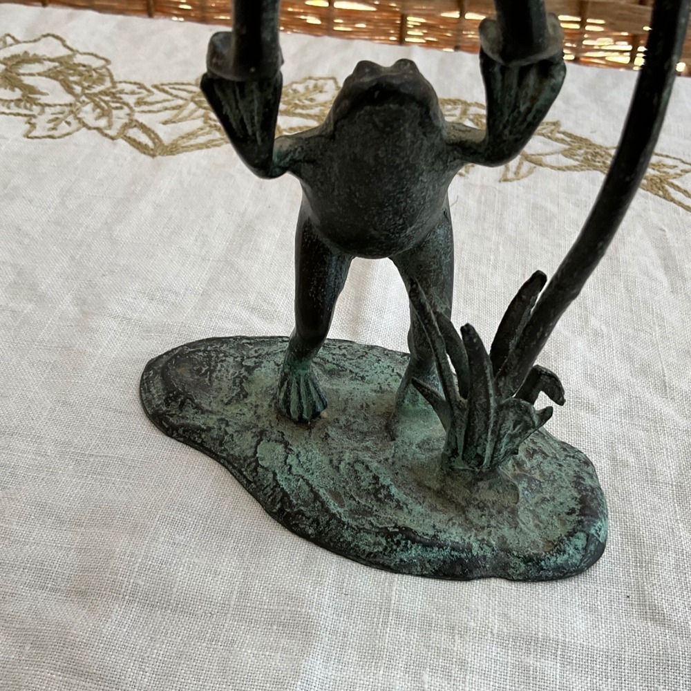 Vintage Style Verdigris Bronze Frog Acrobat Candlestick Holder Figural 10.5" - Picture 10 of 10